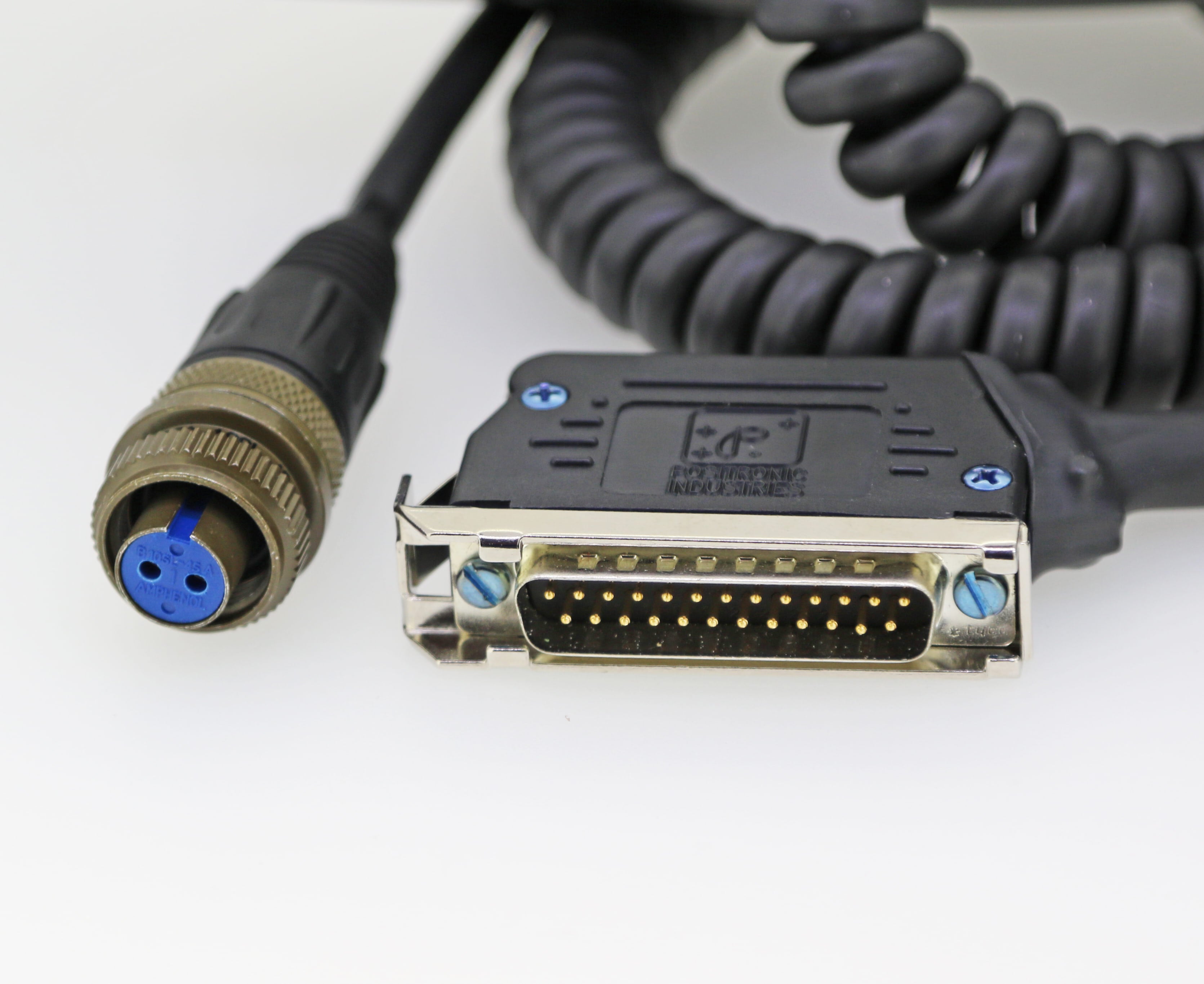 CSI Accelerometer Coiled Cable, 25 Pin D-Sub To 2 Pin Military Connector